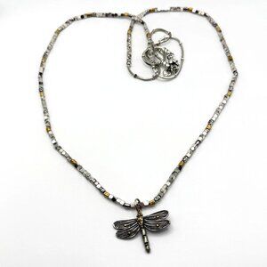 Brighton Dragonfly Necklace With Mixed Metal Beaded Chain & Silver-Gold-Tone Pen